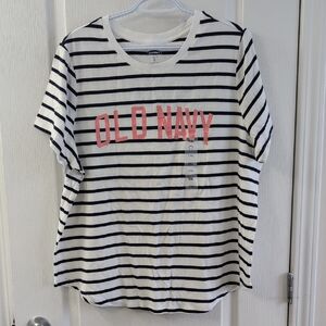 Old Navy Navy and White Striped Short Sleeve Tee